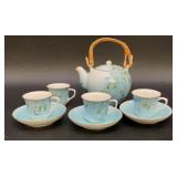 Vintage Hand-Painted Flora Frit Blue Floral Tea