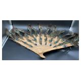 Large Vintage Peacock Feather Folding Fan with