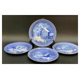 Currier & Ives Blue & White Winter Country Scene