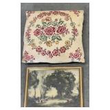 Decorative Floral Tapestry Pillow with Framed