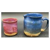 Signed Stokes Studio Pottery Pitcher and Tumbler