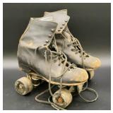 Vintage Sears Black Leather High-Top Quad Roller