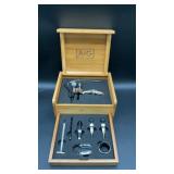 AIG brand bamboo wine tool set with a branded