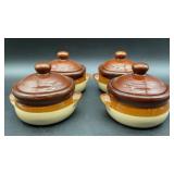 Set of 4 Brown Glazed Stoneware Mini Bean Pots