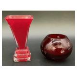 Vintage Ruby Red Glass Bud Vase 4¾', Chip on Rim