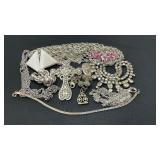 Vintage jewelry, Lisner Pink Rhinestone Floral