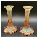 Pair of Carnival Glass Marigold Hexagonal