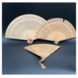 Lot of 3 Vintage Hand-Carved Pierced Wood Folding