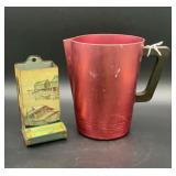 Vintage Tin Match Holder and Red Aluminum
