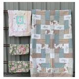 Floral Patchwork Quilt and Fabric Pillow Covers,