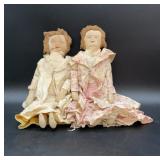 Pair of Vintage Handmade Cloth Rag Dolls with
