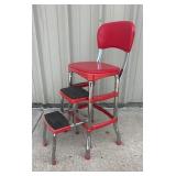 Vintage Cosco Kitchen Step Stool Chair Red Vinyl