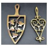 Vintage Brass Trivets Hot Plate Stands with Ivy