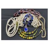 5 Vintage costume jewelry necklaces, 3 Faux Pearl