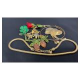 Vintage Gold tone lot. Red Rose Brooch & Green