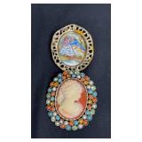 Vintage Lady Profile Cameo Brooch with Multicolor