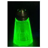 UV GLOW Green Glass Salt Shaker with Metal Lid