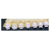 Vintage Porcelain Doll Heads with Floral Curtain