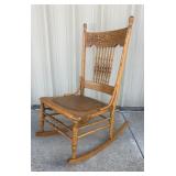 Antique Oak Pressed Back Platform Rocking Chair