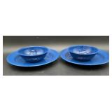 Vintage Blue Speckled Enamelware Bowl and Plates,