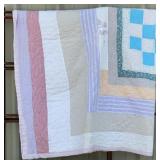 Vintage Handmade Patchwork Quilt Blue Pink White