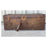Antique Metal Steamer Trunk Travel Chest with