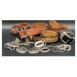 Assorted Leather Belts and silver toned belts,