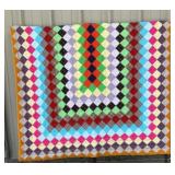 Vintage Handmade Diamond Patchwork Quilt, 63 x 84