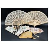 Lot of 5 Decorative Folding Hand Fans Including