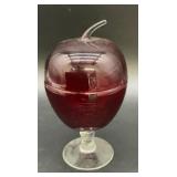 Vintage Ruby Red Glass Apple Covered Candy Dish