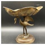 Vintage Brass Swan Pedestal Centerpiece Bowl