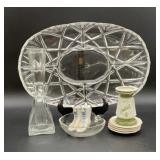 Vintage Cut Glass Serving Tray, Glass Vase,