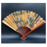 Vintage Asian Folding Hand Fan with Peacock,