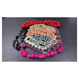 8 Vintage Beaded Necklace Lot with Red Lucite