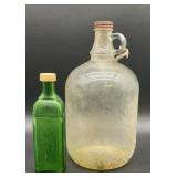 Vintage One Gallon Glass Jug and Green Ribbed