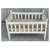 Vintage White Painted Wooden Doll Crib with