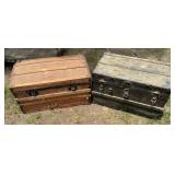 Pair of Antique Steamer Trunks - Wood & Metal.