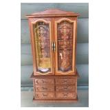 Vintage Wooden Jewelry Armoire Chest with Floral