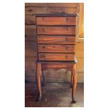 Vintage Queen Anne Style Lift-Top Jewelry Cabinet