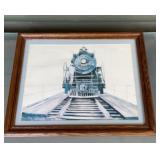 Vintage framed Steam Locomotive on Track Art,