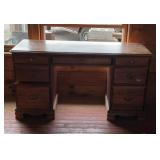 Vintage Wooden Kneehole Desk with Seven Drawers,