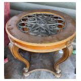 Decorative Round Wood & Metal Inlay Accent Table