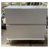 White 2-Drawer Nightstand with Gold Hairpin Legs.