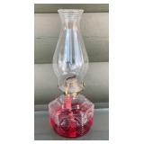 Vintage clear glass oil lamp, 14.5 inches tall