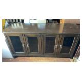 Modern Dark Wood 4-Door Glass Front Media Console