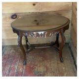 Vintage Oval Wood Parlor Table w/ Carved Apron &