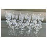 Set of 6 Cut Glass Goblets with 9 Dessert Sherbet