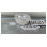 Group of 4 Vintage Clear Glass Serving Pieces