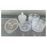 Lot of Clear Glass Bowls, Covered Candy Dish &