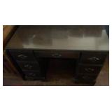 Vintage Dark Wood Executive Pedestal Desk with 7
